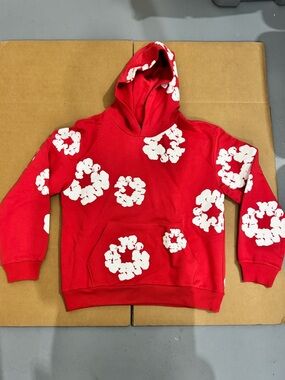 Red Floral Graphic Hoodie with White Cluster Prints